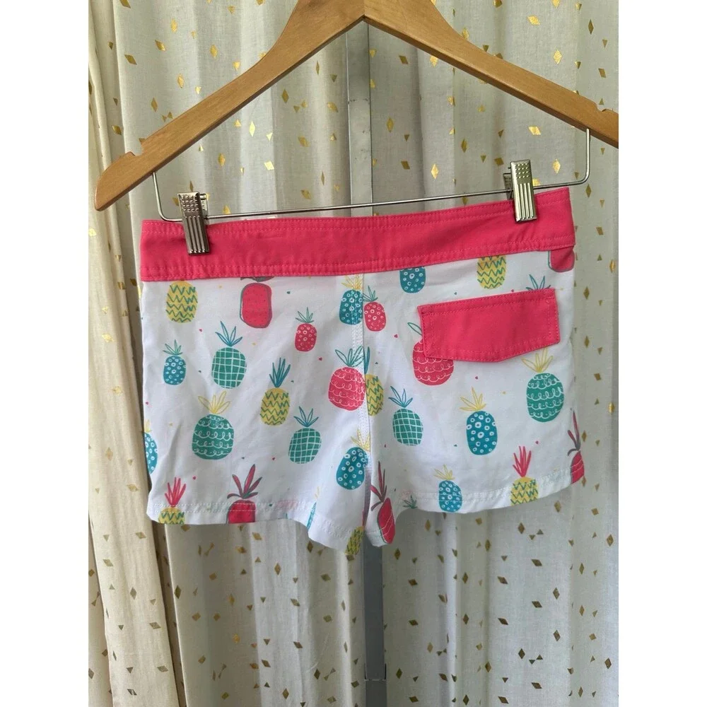 Maui & Sons Maui Princess Girls All Over Artsy Pineapple Hook Loop Swim Shorts 4